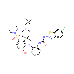 CCN(CC)S(=O)(=O)c1ccc(O)c2c1C1(CCN(CC(C)(C)C)CC1)CN2c1ccccc1NC(=O)Nc1nc2ccc(Cl)cc2s1 ZINC001772653451