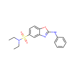 CCN(CC)S(=O)(=O)c1ccc2oc(Nc3ccccc3)nc2c1 ZINC000005656545