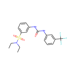 CCN(CC)S(=O)(=O)c1cccc(NC(=O)Nc2cccc(C(F)(F)F)c2)c1 ZINC000004863615