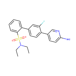 CCN(CC)S(=O)(=O)c1ccccc1-c1ccc(-c2ccc(N)nc2)c(F)c1 ZINC000224729107