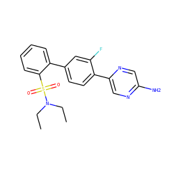 CCN(CC)S(=O)(=O)c1ccccc1-c1ccc(-c2cnc(N)cn2)c(F)c1 ZINC000212159730