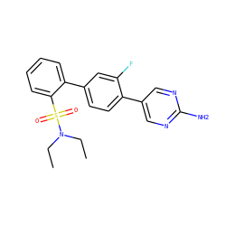 CCN(CC)S(=O)(=O)c1ccccc1-c1ccc(-c2cnc(N)nc2)c(F)c1 ZINC000224740952