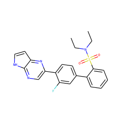 CCN(CC)S(=O)(=O)c1ccccc1-c1ccc(-c2cnc3[nH]ccc3n2)c(F)c1 ZINC000224830494