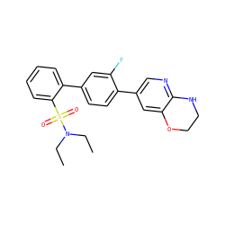 CCN(CC)S(=O)(=O)c1ccccc1-c1ccc(-c2cnc3c(c2)OCCN3)c(F)c1 ZINC000224695508
