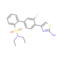 CCN(CC)S(=O)(=O)c1ccccc1-c1ccc(-c2csc(N)n2)c(F)c1 ZINC000224807529