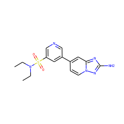 CCN(CC)S(=O)(=O)c1cncc(-c2ccn3nc(N)nc3c2)c1 ZINC000095562936