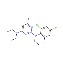 CCN(CC)c1cc(C)nc(N(CC)c2c(Cl)cc(Br)cc2Cl)n1 ZINC000013794494
