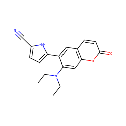 CCN(CC)c1cc2oc(=O)ccc2cc1-c1ccc(C#N)[nH]1 ZINC001772631051