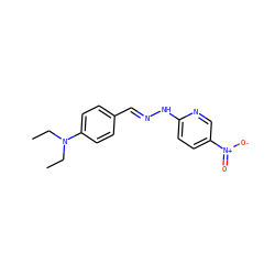 CCN(CC)c1ccc(C=NNc2ccc([N+](=O)[O-])cn2)cc1 ZINC000017302042