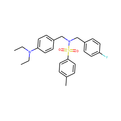CCN(CC)c1ccc(CN(Cc2ccc(F)cc2)S(=O)(=O)c2ccc(C)cc2)cc1 ZINC000095590487