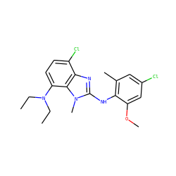 CCN(CC)c1ccc(Cl)c2nc(Nc3c(C)cc(Cl)cc3OC)n(C)c12 ZINC000653719930