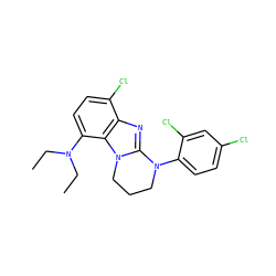 CCN(CC)c1ccc(Cl)c2nc3n(c12)CCCN3c1ccc(Cl)cc1Cl ZINC000142527100