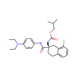 CCN(CC)c1ccc(NC(=O)[C@@]2(NC(=O)OCC(C)C)CCc3cccc(Cl)c3C2)cc1 ZINC000013586597