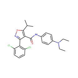 CCN(CC)c1ccc(NC(=O)c2c(-c3c(Cl)cccc3Cl)noc2C(C)C)cc1 ZINC000028390026