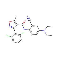 CCN(CC)c1ccc(NC(=O)c2c(-c3c(Cl)cccc3Cl)noc2C)c(C#N)c1 ZINC000028125784