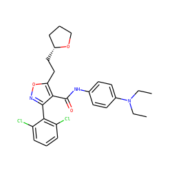 CCN(CC)c1ccc(NC(=O)c2c(-c3c(Cl)cccc3Cl)noc2CC[C@@H]2CCCO2)cc1 ZINC000028378305