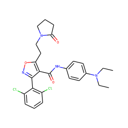 CCN(CC)c1ccc(NC(=O)c2c(-c3c(Cl)cccc3Cl)noc2CCN2CCCC2=O)cc1 ZINC000028368883