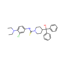 CCN(CC)c1ccc(NC(=S)N2CCC(C(O)(c3ccccc3)c3ccccc3)CC2)cc1Cl ZINC000084668711