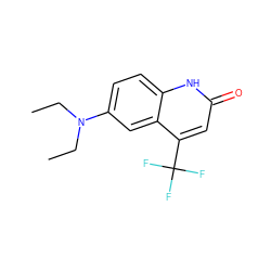 CCN(CC)c1ccc2[nH]c(=O)cc(C(F)(F)F)c2c1 ZINC000014968247