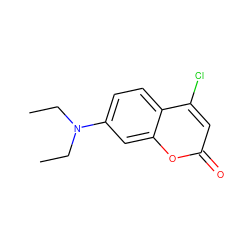 CCN(CC)c1ccc2c(Cl)cc(=O)oc2c1 ZINC000002885421
