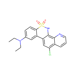 CCN(CC)c1ccc2c(c1)-c1cc(Cl)c3cccnc3c1NS2(=O)=O ZINC000141829880