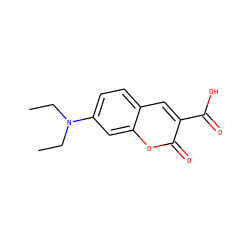CCN(CC)c1ccc2cc(C(=O)O)c(=O)oc2c1 ZINC000169365471