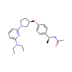 CCN(CC)c1cccc(N2CC[C@@H](Oc3ccc([C@H](C)NC(C)=O)cc3)C2)n1 ZINC000169709900