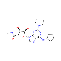 CCN(CC)c1nc(NC2CCCC2)c2ncn([C@@H]3O[C@H](C(=O)NC)[C@@H](O)[C@H]3O)c2n1 ZINC000103299017