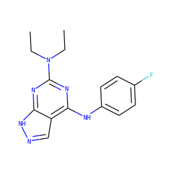 CCN(CC)c1nc(Nc2ccc(F)cc2)c2cn[nH]c2n1 ZINC000096928447