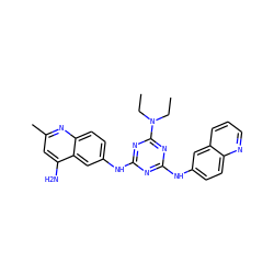 CCN(CC)c1nc(Nc2ccc3ncccc3c2)nc(Nc2ccc3nc(C)cc(N)c3c2)n1 ZINC000098084095
