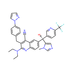 CCN(CC)c1nc2ccc([C@@](O)(c3ccc(C(F)(F)F)nc3)c3cncn3C)cc2c(C#N)c1Cc1ccc(-n2cccn2)cc1 ZINC000219551002