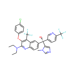 CCN(CC)c1nc2ccc([C@@](O)(c3ccc(C(F)(F)F)nc3)c3cncn3C)cc2c(C(F)(F)F)c1Oc1ccc(Cl)cc1 ZINC000205771977