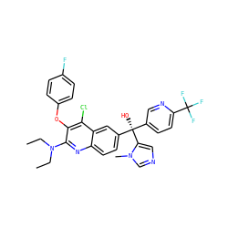 CCN(CC)c1nc2ccc([C@@](O)(c3ccc(C(F)(F)F)nc3)c3cncn3C)cc2c(Cl)c1Oc1ccc(F)cc1 ZINC000219786653