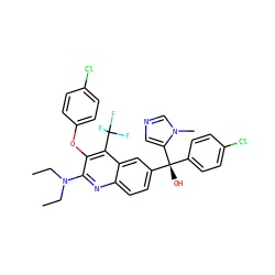CCN(CC)c1nc2ccc([C@@](O)(c3ccc(Cl)cc3)c3cncn3C)cc2c(C(F)(F)F)c1Oc1ccc(Cl)cc1 ZINC000219801680