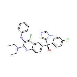CCN(CC)c1nc2ccc([C@@](O)(c3ccc(Cl)cc3)c3cncn3C)cc2c(Cl)c1Nc1ccccc1 ZINC000219720291