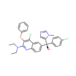 CCN(CC)c1nc2ccc([C@@](O)(c3ccc(Cl)cc3)c3cncn3C)cc2c(Cl)c1Oc1ccccc1 ZINC000219782540