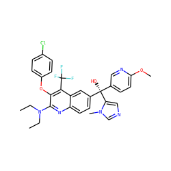 CCN(CC)c1nc2ccc([C@@](O)(c3ccc(OC)nc3)c3cncn3C)cc2c(C(F)(F)F)c1Oc1ccc(Cl)cc1 ZINC000219704662