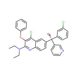 CCN(CC)c1nc2ccc([C@](O)(c3cccnc3)c3cccc(Cl)c3)cc2c(Cl)c1Oc1ccccc1 ZINC000219782705