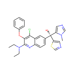 CCN(CC)c1nc2ccc([C@](O)(c3cncs3)c3cncn3C)cc2c(Cl)c1Oc1ccccc1 ZINC000219783050