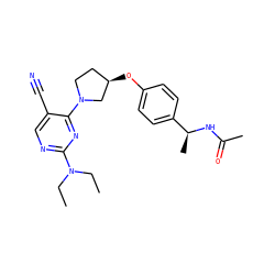 CCN(CC)c1ncc(C#N)c(N2CC[C@@H](Oc3ccc([C@H](C)NC(C)=O)cc3)C2)n1 ZINC000261157130