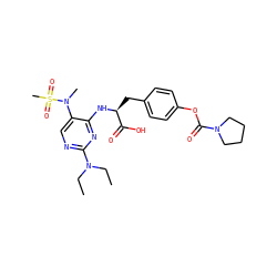 CCN(CC)c1ncc(N(C)S(C)(=O)=O)c(N[C@@H](Cc2ccc(OC(=O)N3CCCC3)cc2)C(=O)O)n1 ZINC000096273503