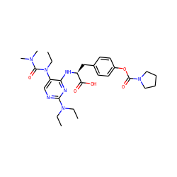 CCN(CC)c1ncc(N(CC)C(=O)N(C)C)c(N[C@@H](Cc2ccc(OC(=O)N3CCCC3)cc2)C(=O)O)n1 ZINC000096273521