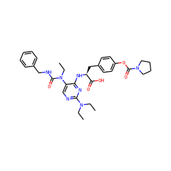 CCN(CC)c1ncc(N(CC)C(=O)NCc2ccccc2)c(N[C@@H](Cc2ccc(OC(=O)N3CCCC3)cc2)C(=O)O)n1 ZINC000096273510