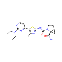 CCN(CC)c1nccc(-c2sc(NC(=O)N3CC[C@@H]4C[C@@]43C(N)=O)nc2C)n1 ZINC000098194656