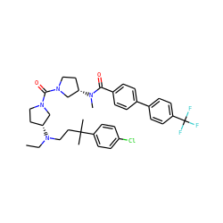CCN(CCC(C)(C)c1ccc(Cl)cc1)[C@@H]1CCN(C(=O)N2CC[C@H](N(C)C(=O)c3ccc(-c4ccc(C(F)(F)F)cc4)cc3)C2)C1 ZINC000049938428