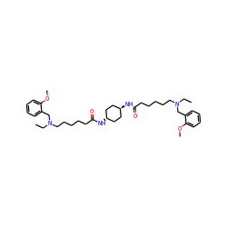 CCN(CCCCCC(=O)N[C@H]1CC[C@H](NC(=O)CCCCCN(CC)Cc2ccccc2OC)CC1)Cc1ccccc1OC ZINC000261134749