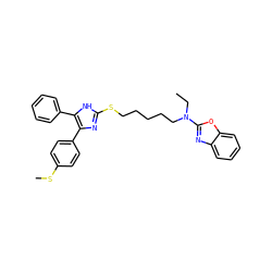 CCN(CCCCCSc1nc(-c2ccc(SC)cc2)c(-c2ccccc2)[nH]1)c1nc2ccccc2o1 ZINC000029477271