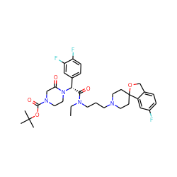 CCN(CCCN1CCC2(CC1)OCc1ccc(F)cc12)C(=O)[C@@H](c1ccc(F)c(F)c1)N1CCN(C(=O)OC(C)(C)C)CC1=O ZINC000049650164