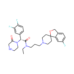 CCN(CCCN1CCC2(CC1)OCc1ccc(F)cc12)C(=O)[C@@H](c1ccc(F)c(F)c1)N1CCNCC1=O ZINC000043018602