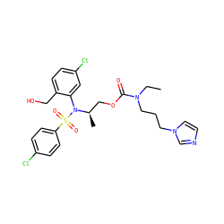 CCN(CCCn1ccnc1)C(=O)OC[C@@H](C)N(c1cc(Cl)ccc1CO)S(=O)(=O)c1ccc(Cl)cc1 ZINC000028976106